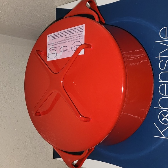 Dansk Red Kobenstyle Chili Red Enamel Pot W/ Trivet Lid NIB Lenox 2 Qt Vintage - Picture 2 of 14